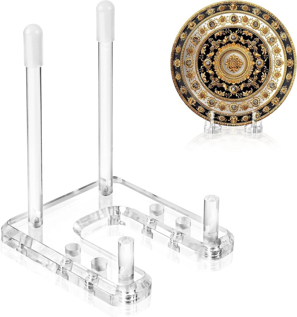 Plate Stands for Display, 1 Pack Clear Acrylic Display Easel with Adjustable Pegs for Decorative Plate, Books, Records, Plaque, Picture Frame, Platter Tabletop Art (1-Pack)