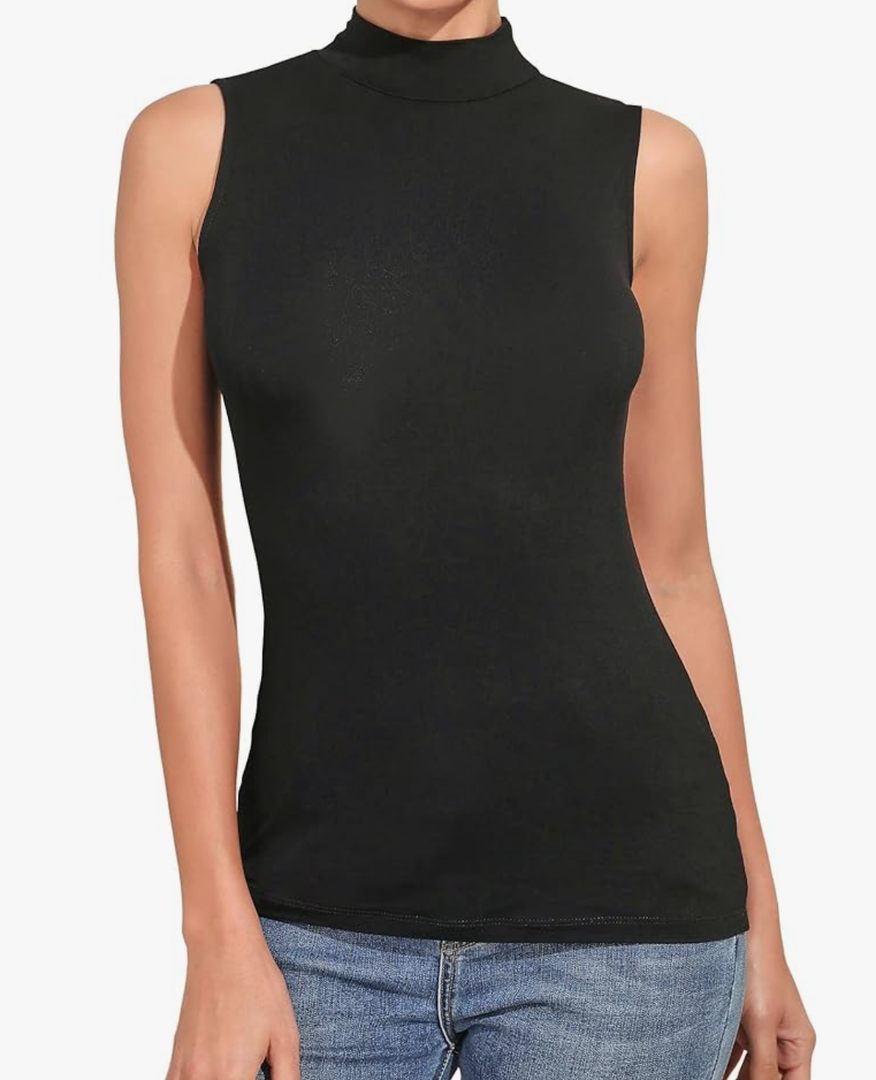 UNTYHOTS Women's Sleeveless Long Sleeves Mock Turtleneck Top Basic Stretch Fitting Pullover Lightweight Slim Shirt. XL