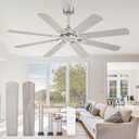62 Inch Ceiling Fans No Light with Remote, Modern Ceiling Fan Without Light, Dual Finish 8 Blades, Reversible Quiet DC Motor, 6 Speed, Large Ceiling Fan for Indoor or Covered Outdoor, Nickel