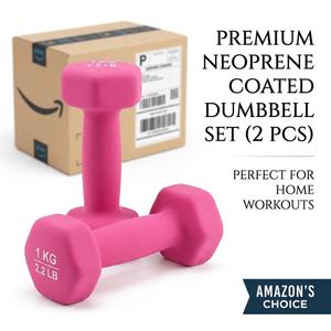 Neoprene Coated Dumbbell Hand Weight Set of 2 – Non-Slip Hexagonal Pink Dumbbells for Home Gym, Fitness, Exercise & Resistance Training (2.2 lbs / 1 kg Each)