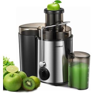 Juicer Machine, HOUSNAT Centrifugal Juicer, Extractor Max Power 800W Juice, 65MM Chute for Whole Fruit and Vegetables, Juice Extractor with 3 Speeds Quick Juicing, Easy to Clean, BPA Free, Silver