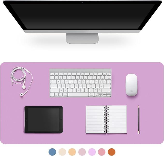 Leather Desk Pad Protector,Non-Slip Desk Pad,on-Slip PU Leather Large Mouse Pad,Easy Clean Desk Protecor Mat,Writing Pad for Office Work/Home/Decor(Light Purple, 23.6" x 13.7")