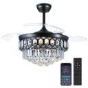 Asyko 48" Black Crystal Retractable Chandelier Ceiling Fan with Lights