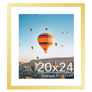 JCJMY 20x24 Picture Frame with 16x20 Mat, Display Photo 16x20 with Mat or 20 x 24 Without Mat, Wall Hanging Large 20 by 24 Poster Frame with Plexiglass, Gold