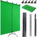 Green Screen Backdrop Kit with Stand, 5X6.5ft Portable Green Screen Backdrop with Stand kit, GreenScreen Background with Stand Carrying Bag Clamp for Streaming Video Zoom (5 x 6.5 Ft)