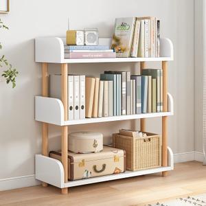 OSCHF 3-Tier Wooden Open Bookcase - Modern Display Bookshelf with Top Edge and Solid Wood Frame for Home and Office, Storage Cabinet, Warm White, 9.45 x 31.5 x 29.53 inches