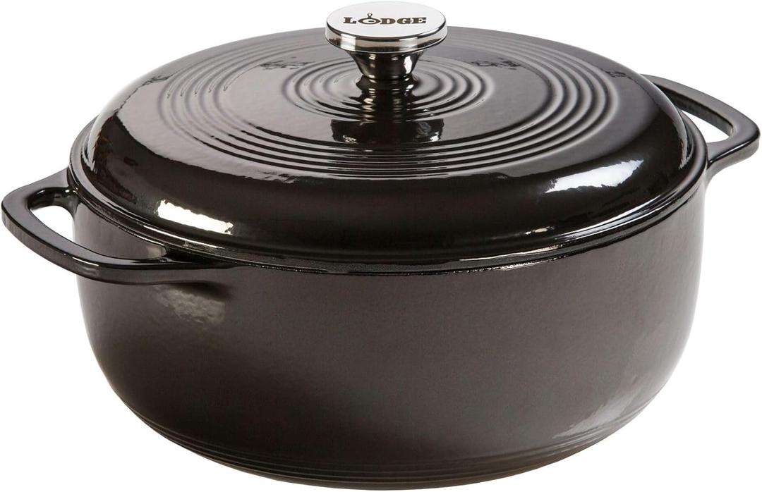 Lodge Essential Enamel Cast Iron Dutch Oven - Perfect for Bread Baking, Braising, Marinating & Slow Cooking - Features Moisture-Sealing Lid & Dual Handles - Kitchen Essentials - 6 Quarts - Midnight Chrome