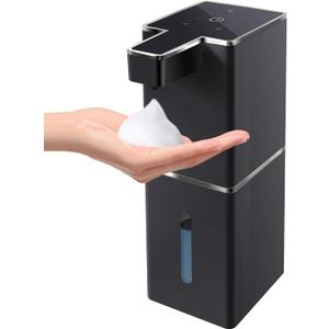 Automatic Foaming Soap Dispenser Touchless 380ml/12.8oz Rechargeable Hand Soap Dispenser Wall Mounted 4 Levels Adjustable Foam Soap Pump for Bathroom Kitchen Dish Soap (Black)