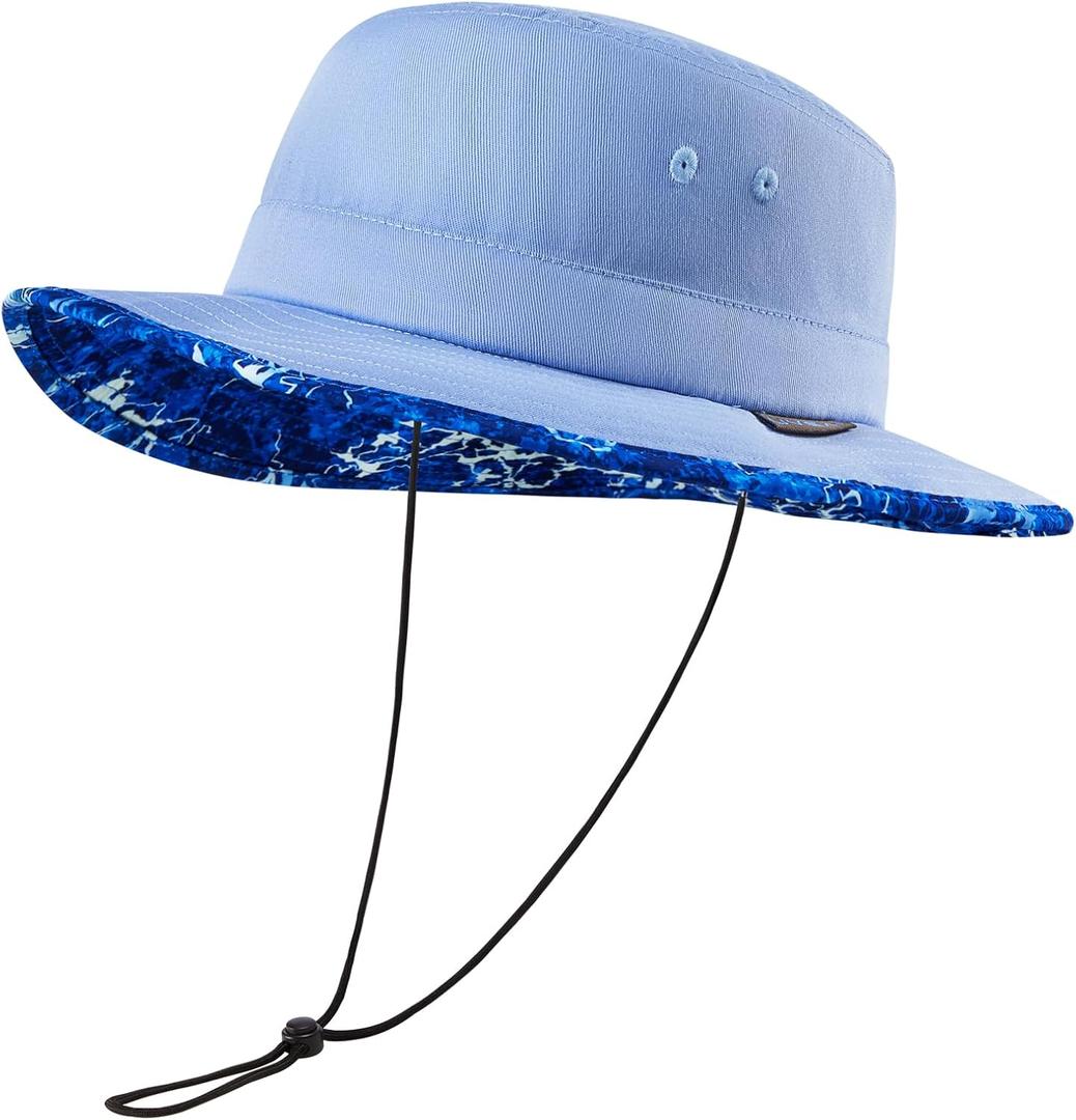 UPF 50+ Foldable Sun Hat Patterned Under Brim Bucket Hats for Summer Hiking Fishing Beach Safari Men Women (Large, Airy Blue)