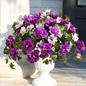 Waipfaru Artificial Flowers for Outdoors UV Resistant, 2 Bundles Silk Fake Hibiscus Flowers for Outside Planter, Faux Outdoor Plants for Front Porch Patio Garden Yard Decoration (Purple)