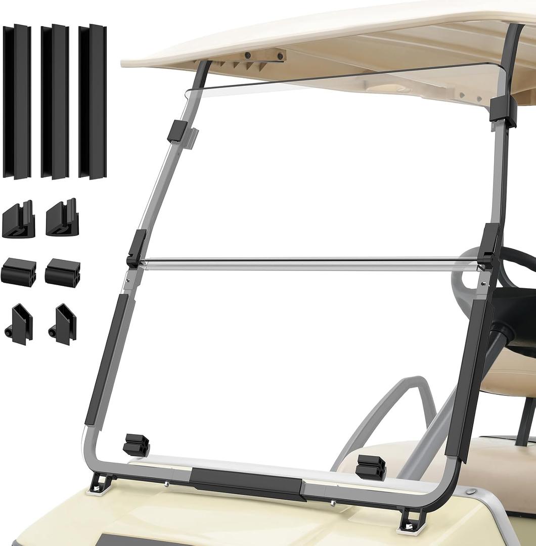 CLUBRALLY Golf Cart Windshield for Club Car DS 2000.5-UP,Foldable UV-Protective Acrylic Club Cart Windshield with Installation Kit