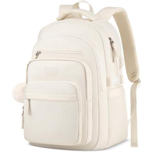 Student Laptop Backpack for College Teen Girls, Middle High School Aesthetic Bookbag Large 15.6 Inch Laptop Bag Travel Back Pack for Women (Beige)