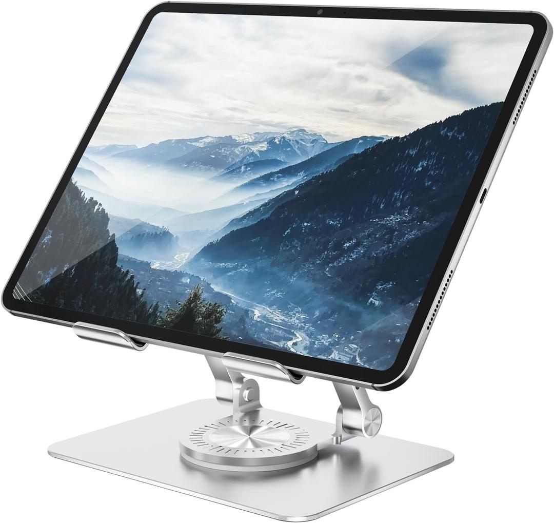 Orlian Tablet Stand Adjustable with 360 Swivel Base Aluminum Tablet Stand Holder for iPad/Samsung/iPad Pro Air Mini/Galaxy/Switch, Sliver (Silver)