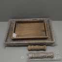 Hanobe Tiered Tray for Table Decor: 2 Tier Serving Stand Farmhouse Decorative Tray for Coffee Bar Centerpiece Rectangle Wood Display Stands Kitchen Counter (Rustic Brown) (15" x 12" x 1.9")