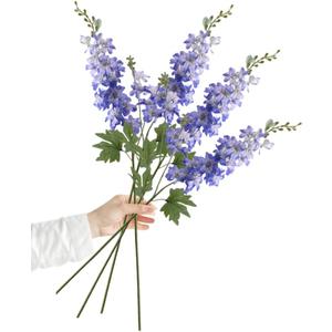 4Pcs Blue Flowers Artificial for Decoration,33'' Artificial Delphinium Flowers Long Stem Silk Flowers for Home Decor Indoor Weddings Party Centerpieces