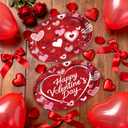 50Pcs Valentine's Day Oval Paper Plates 10" x 12" Large Red Pink Hearts Plates Disposable Heavy Duty Red Pink & White Heart Platters for Valentines Day Wedding Anniversary Engagement Party Decorations