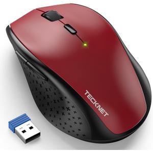 TECKNET Wireless Mouse, 2.4G USB Computer Mouse with 6-Level Adjustable 4800 DPI, 30 Months Battery, Ergonomic Grips, 6 Buttons Portable for PC, Chromebook, Mac (Red)