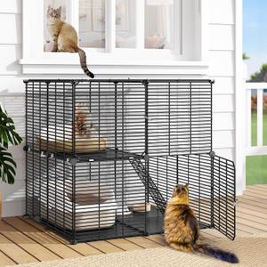 DWVO Cat Cage 2 Tier Indoor: Cat Enclosures DIY Kitten Cage Pet Playpen Metal Kennel for 1-2 Kitty Ferret Chinchilla Rabbit Squirrel Small Animals