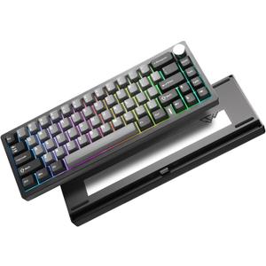 YUNZII AL68 Wireless Mechanical Keyboard,Full Aluminum CNC,60% Layout with Knob, QMK/VIA Software,Gasket Mounted,Hot Swappable,RGB Backlit,BT/2.4G/USB-C for Mac/Win (Black, Cocoa Cream V2)