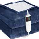 DANENOSA Electric Heated Blanket Throw Size 50''x60'' Soft Flannel & Sherpa Electric Blanket with 10 Heating Levels, Automatically Shut Down After 8h with Overheat Protection Machine Washable