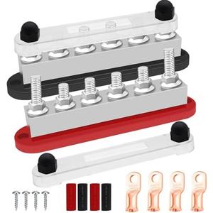 Seamaka 650A 12V-48V Bus Bar Marine Power Distribution Block with Cover with 6 x 3/8”Post,Battery Bus Bar (Pair,Red & Black),Automotive Busbars 12 Volt for Car Boat Solar Wiring