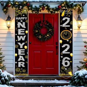 Upgraded, Ideal New Years Eve Party Supplies 2026, 300D Premium New Year Banner, Large 71x12in (with 2pcs Golden hanging rod) (Classic Diamond Style Design) HD Printing, Perfect for NYE Decorations