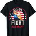 Vintage No Kings Fight Oligarchy Woman's Girl America Flag T-Shirt (Black, Size S)