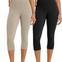 ODODOS 2-Pack High Waist Workout Capris for Women, 19" Tummy Control Athletic Running Cropped Leggings, Black+Taupe, Medium (M)