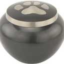 Paw Print Round Pet Cremation Urn for Ashes in Gray, Brass, Large, Dog, Cat, 4.75 Inches High