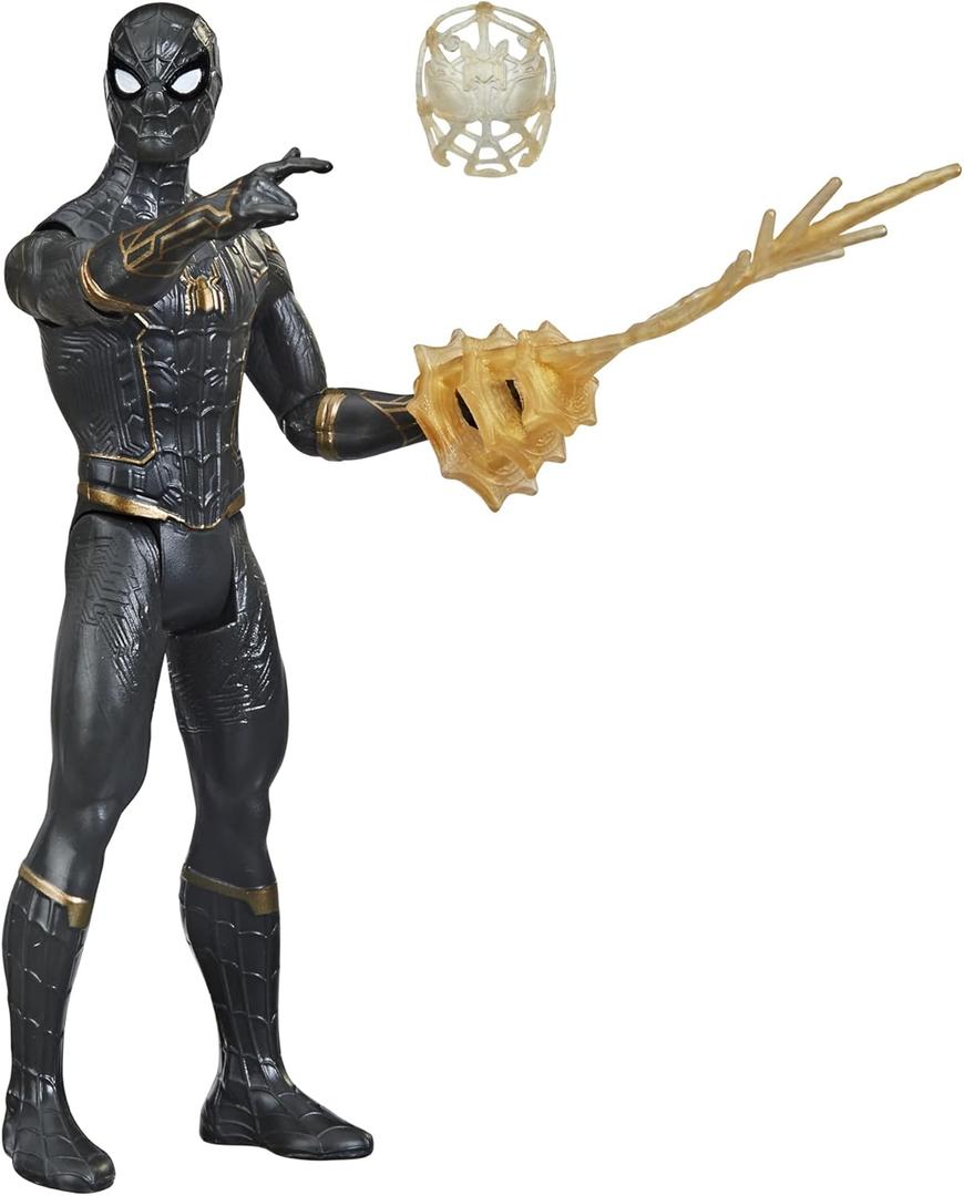 Marvel Spider-Man 6-Inch Mystery Web Gear Black and Gold Suit Spider-Man Action Figure, Includes Mystery Web Gear Armor Accessory and Character Accessory, Ages 4 and Up