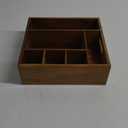 ALELION Acacia Wood Utensil Holder for Party - Paper Plate Organizer for Countertop - Silverware Caddy with 6 Compartments for Plate, Cup, Fork, Spoon - Cutlery Holder for Kitchen Camping Buffet
