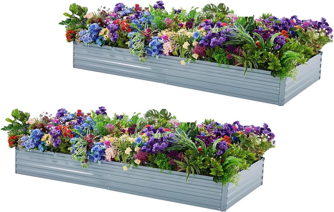 2 Pack 6x3x1FT Galvanized Raised Garden Beds Kit Outdoor Metal Gardening Planter Box for Vegetable Elevated Flower Herbs,Gray (6x3x1FT, Gray(2 Pack))