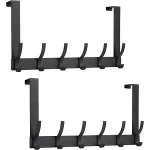 Over The Door Hooks, Door Hanger Hooks for Hanging, Over The Doors Towel Racks for Bathroom with 12 Coat Hook, Coat Rack Bathroom Accessories2 Pack, Black