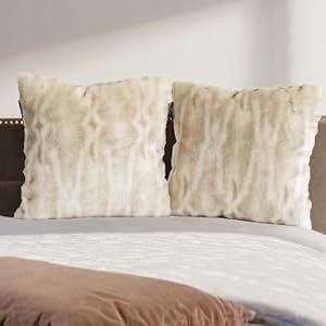 inchgrass Fur Throw Pillow Covers 12x20 Inch Luxury Fluffy Sofa & Bed Pillow Covers Set of 2, Ultra Soft Decorative Cushion Covers for Living Room White Couch Pillow Cover