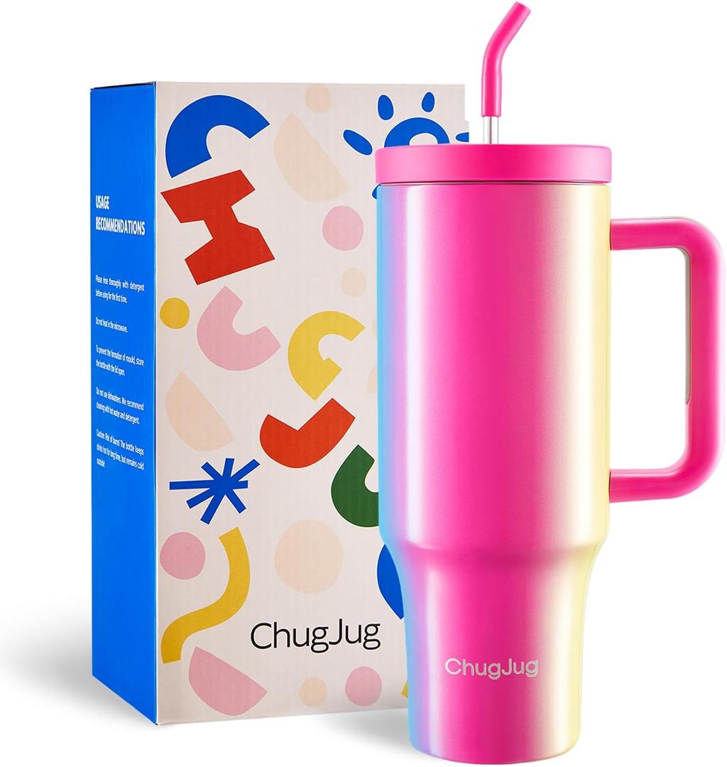 2 x 40 oz Tumbler with Handle and Straw Lid, Reusable Leak-Proof Insulated Tumblers, Stainless Steel Coffee Tumbler Cups Pink, Travel Mug for Home Office, Keep Cold 34Hrs, Cup Holder Friendly(Gala Shine)