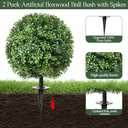 24" Artificial Topiary Boxwood Ball Tree with Ground Spike, Set of 2, UV Resistant Outside Fake Bushes Plants, Faux Cedar Balls Faux Shrubs Plastic Plants for Outdoor Indoor Front Porch Garden Decor