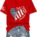 4th of July Shirt for Women:American Flag Heart Graphic Tee Faith Family Freedom Patriotic T-Shirt Red White and Blue Short Sleeve Summer V Neck Tops（2XL, Red-01)