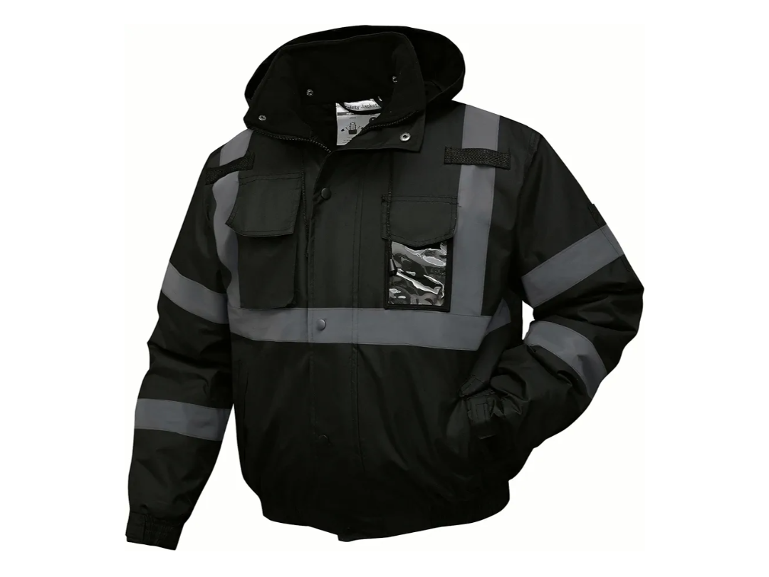 SKSAFETY High Visibility Reflective Jackets for Men, Waterproof Safety Jacket for Men with Pockets, Black Work Construction Coats for Winter Cold Weather,XL, 1 Pack, XL