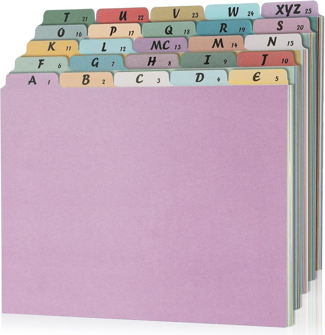 1 Set 25 Alphabet File Dividers A-Z Top Tab File Guides Letter Size 1/5 Cut Tab Manila Alphabetical File Organizer File Cabinet Dividers for Work Office Home School and Desk Organizer(Vintage)