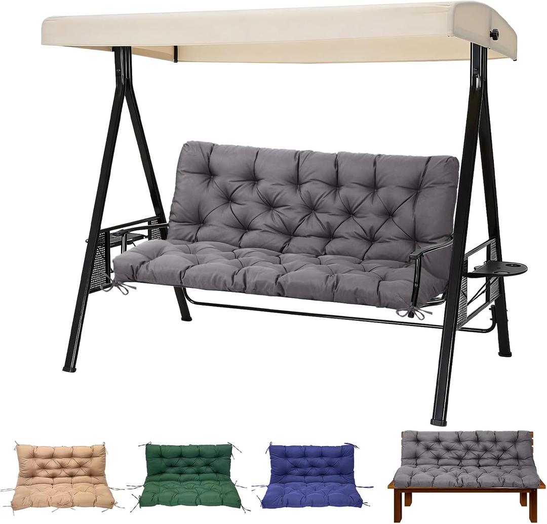 EverPine Porch Swing Cushions, 60x40 inch Outdoor Swing Cushion Replacement 2-3 Seater with Backrest, Waterproof Bench Cushion with Ties for Patio Furniture (Dark Gray), df22