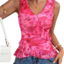 ZESICA Women's Summer Going Out Tops Sleeveless V Neck Floral Y2K Shirts (Pink)