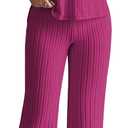 Ulovmi 2 Piece Sets Outfits for Women Summer Mock Neck Top Wide Leg Pants Ribbed Casual Lounge Set (Pink, L)