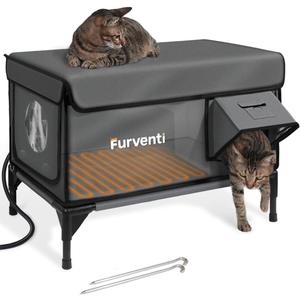 Outdoor Heated Cat House in Winter,Extremely Insulated & Weatherproof,Elevated Feral Cat Shelter with Waterproof Eaves & Escape Door for Outside Stray Barn Cat (Dark Grey,L) (25.6"L x 16.5"W x 18.5"H)
