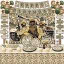 Army Military Party Decorations ,Camouflage Birthday Party Supplies, Soldier Plates Napkins Set Camo Hero Balloons,Backdrop,Banner, Cake Toppers,Tableware, Tablecloth,Forks,Directional Party Signs