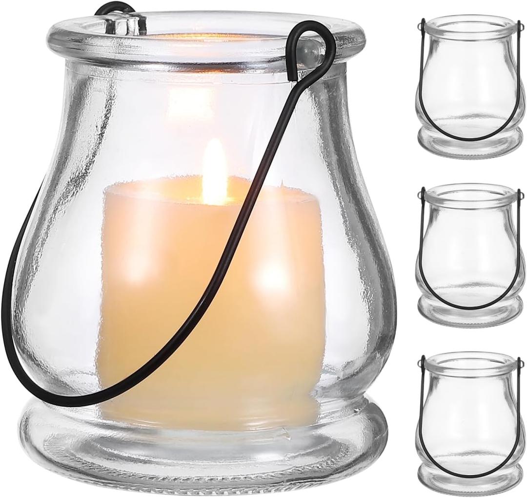 Cabilock 4PCS Hanging Candle Holder, Clear Glass Tealights Candle Holder with Handle, Decorative Succulent Vase Hanger Air Plants Terrariums for Christmas Festival Party Wedding Indoor Outdoor Decor