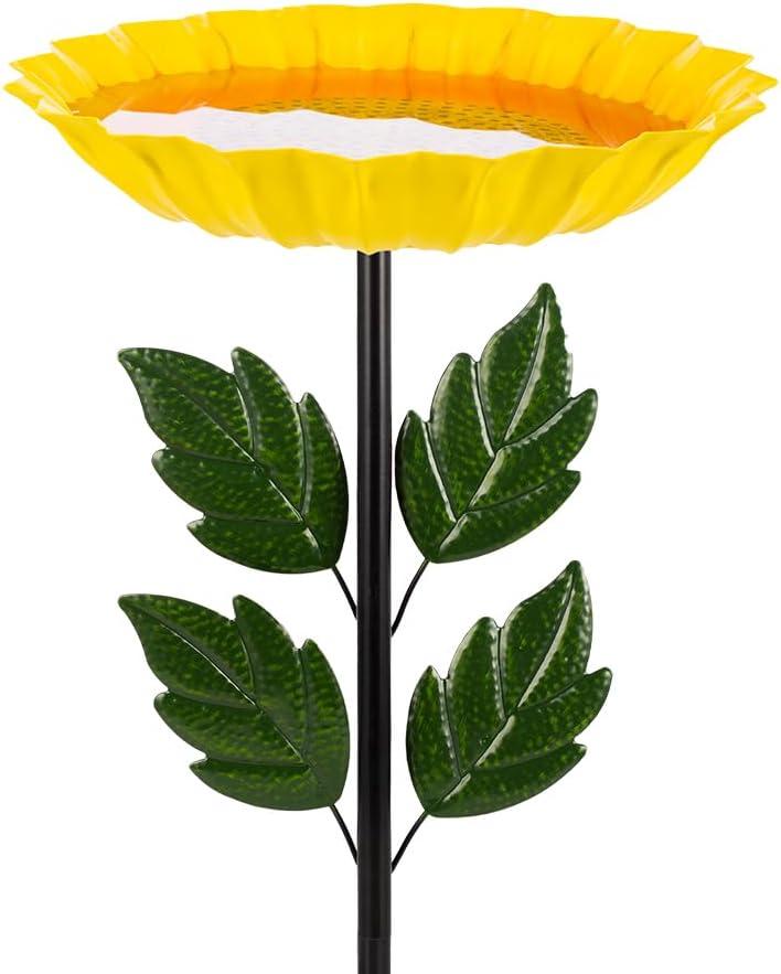 Birdbaths for Outdoors,Sunflower Bird Bath for Outside,41 Inches Flower Standing Birdbath & Birdfeeder with Metal Stake Garden Yard Lawn Decor (Yellow)