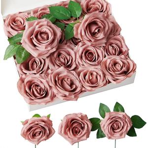 Roses Artificial Flowers Artificial Roses Fake Rose Silk Rose Fake Flowers with Stems for DIY Wedding Bouquets Party Tables Centerpieces Floral Arrangements (16, Dusty Rose)