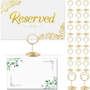 20 Pieces Double sided gold foil reserved card with bracket- Includes Green Leaf Blank Cards - Reserved Signs for Wedding, Reserved Seating Signs