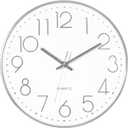 Foxtop Silver Wall Clock Silent Non-Ticking Battery Operated Round Modern Wall Clock for Office School Home Living Room Bedroom Bathroom Kitchen Decor 12 inch