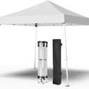 10x10 Pop Up Canopy, 300D Silver Coated White Fabric Outdoor Gazebo, Beach Tent Slant Legs with Storage Bag, Easy Up Sun Shade Shelter Tents with 8x8 Top Cover for Patio, Party